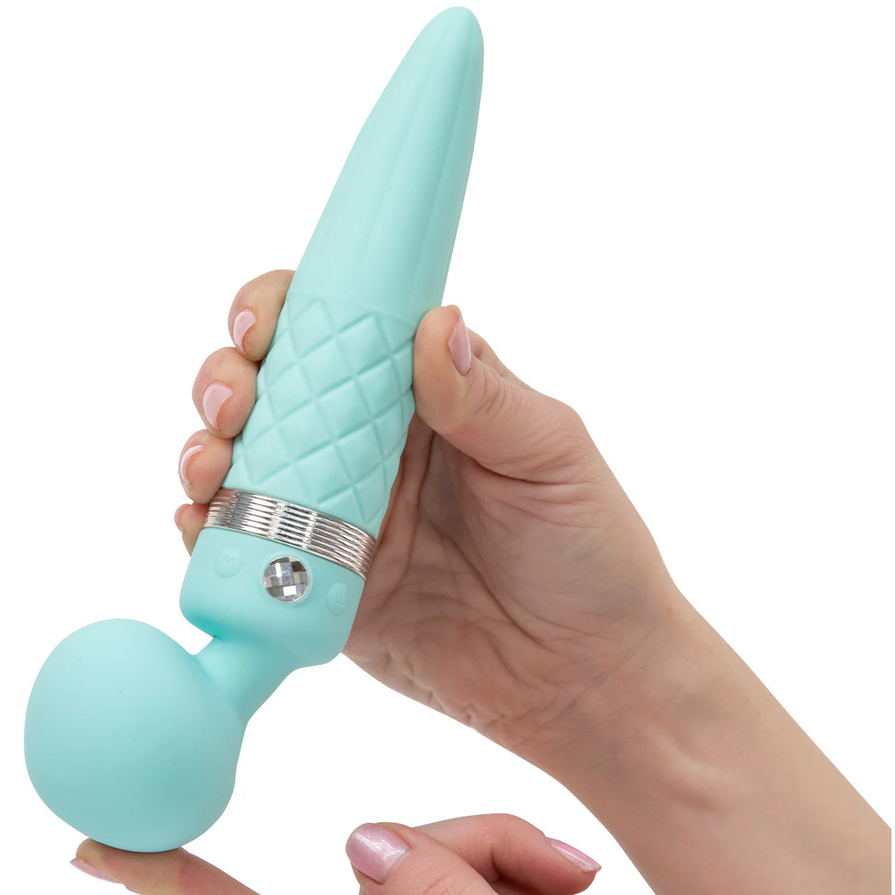 Pillow Talk Sultry Silicone Rechargeable Wand Style Vibrator - Teal - Image 4