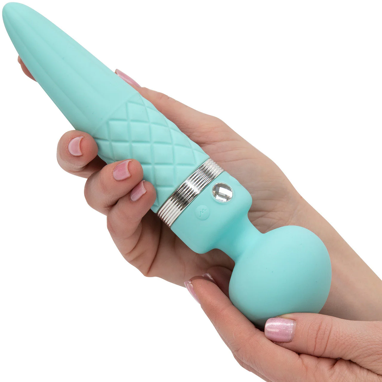 Pillow Talk Sultry Silicone Rechargeable Wand Style Vibrator - Teal - Image 5