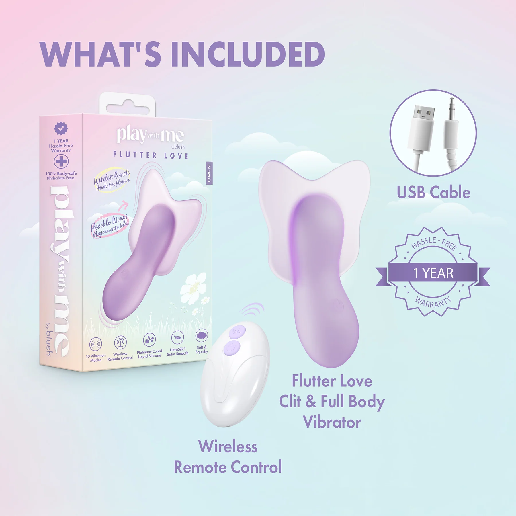 Play With Me Flutter Love Rechargeable Silicone Clitoral Vibrator By Blush - Image 10