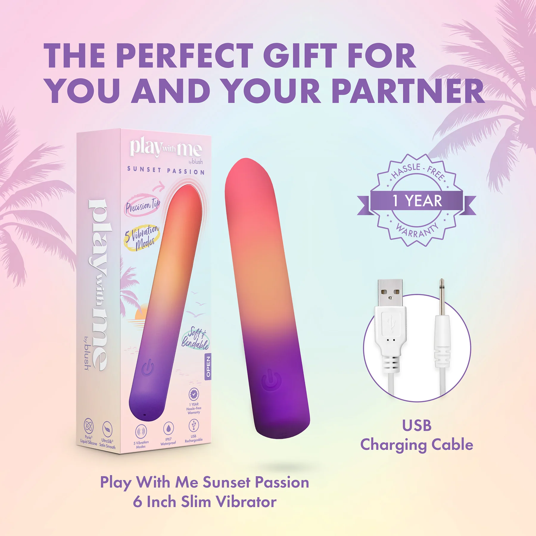 Play With Me Sunset Passion Rechargeable Silicone Bullet Vibrator By Blush - Image 12