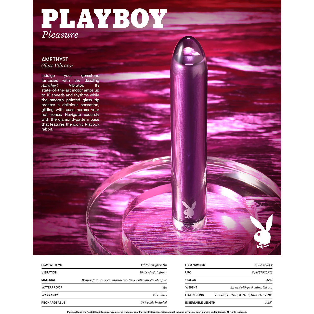 Playboy Pleasure Amethyst Rechargeable Waterproof Glass Vibrator - Image 7