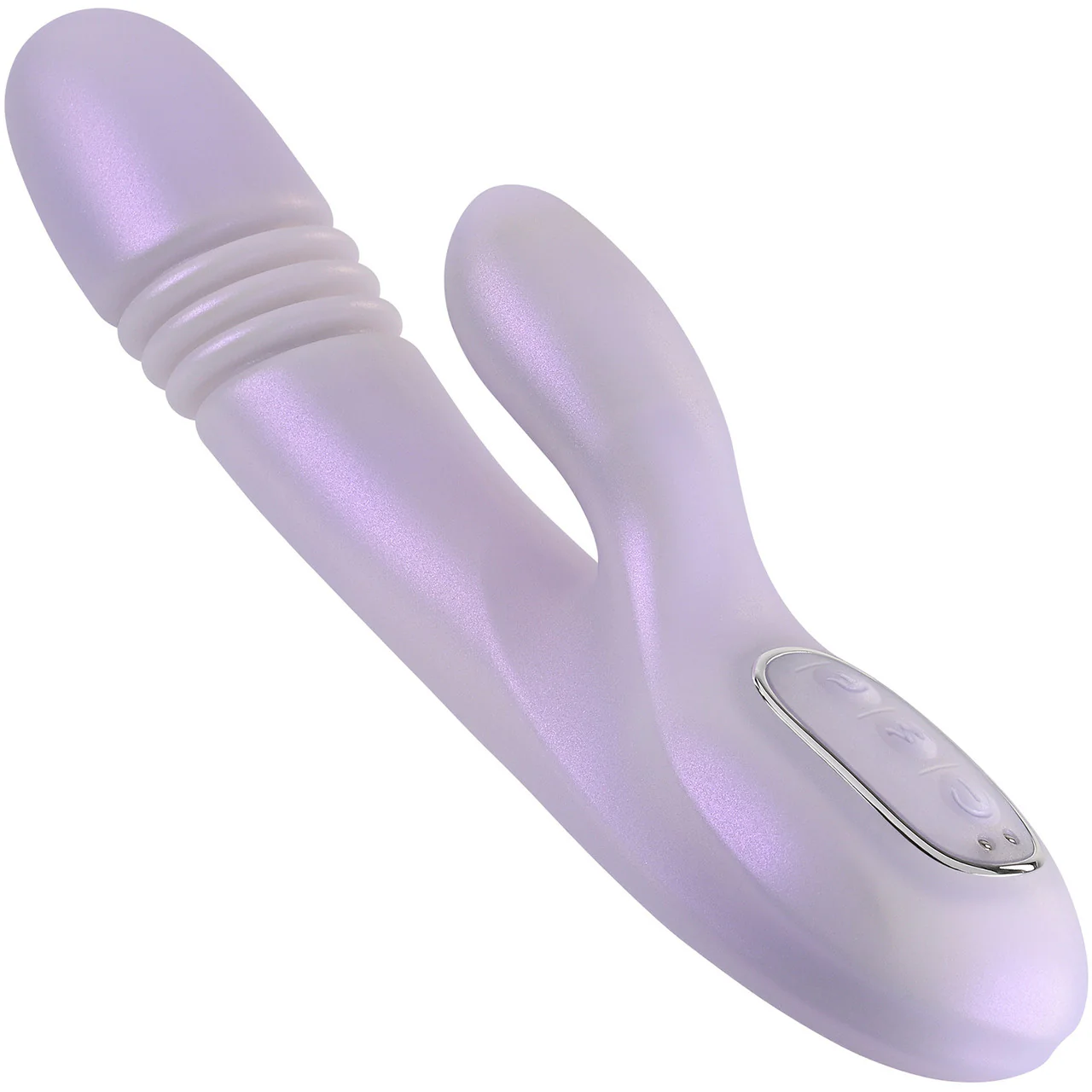 Playboy Pleasure Bumping Bunny Warming Rechargeable Silicone Thrusting Rabbit Vibrator - Lavender - Image 2