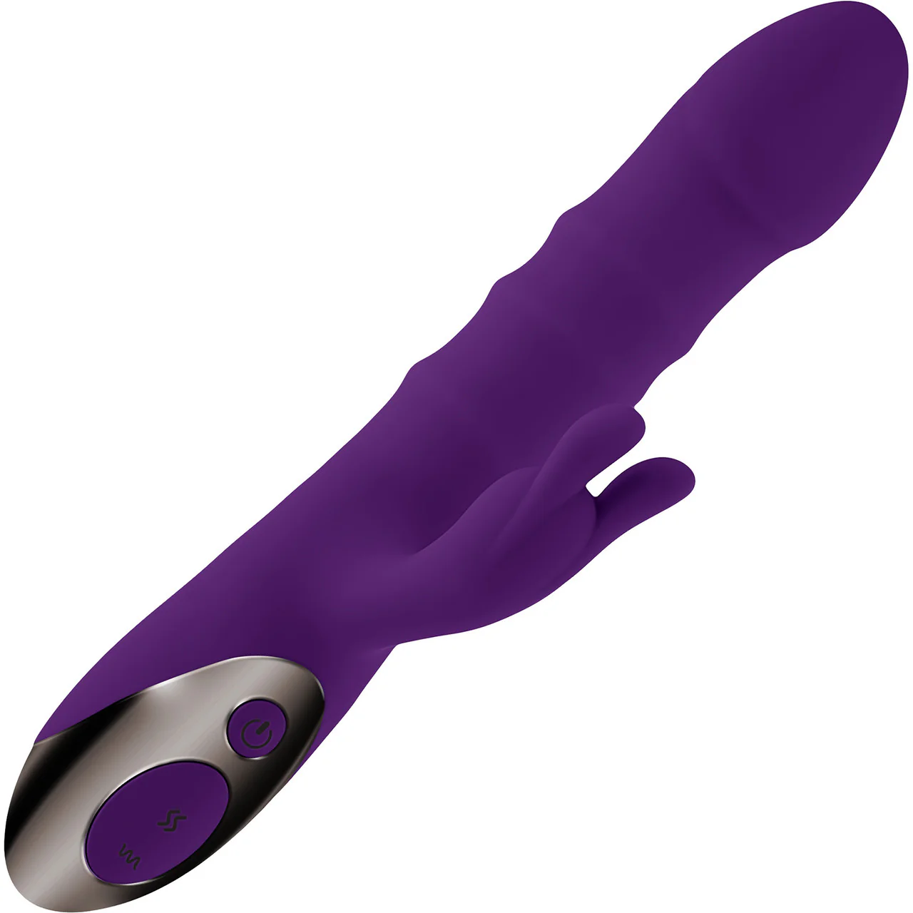 Playboy Pleasure Hop To It Waterproof Rechargeable Silicone Thrusting Rabbit Vibrator - Purple - Image 3