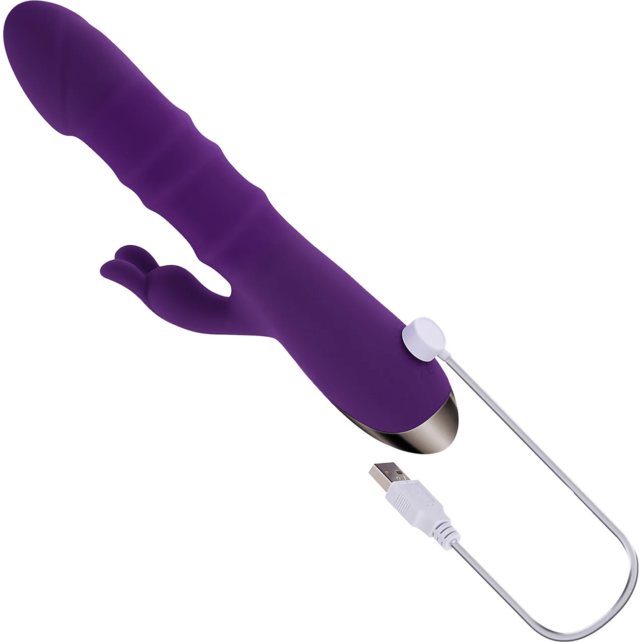 Playboy Pleasure Hop To It Waterproof Rechargeable Silicone Thrusting Rabbit Vibrator - Purple - Image 6