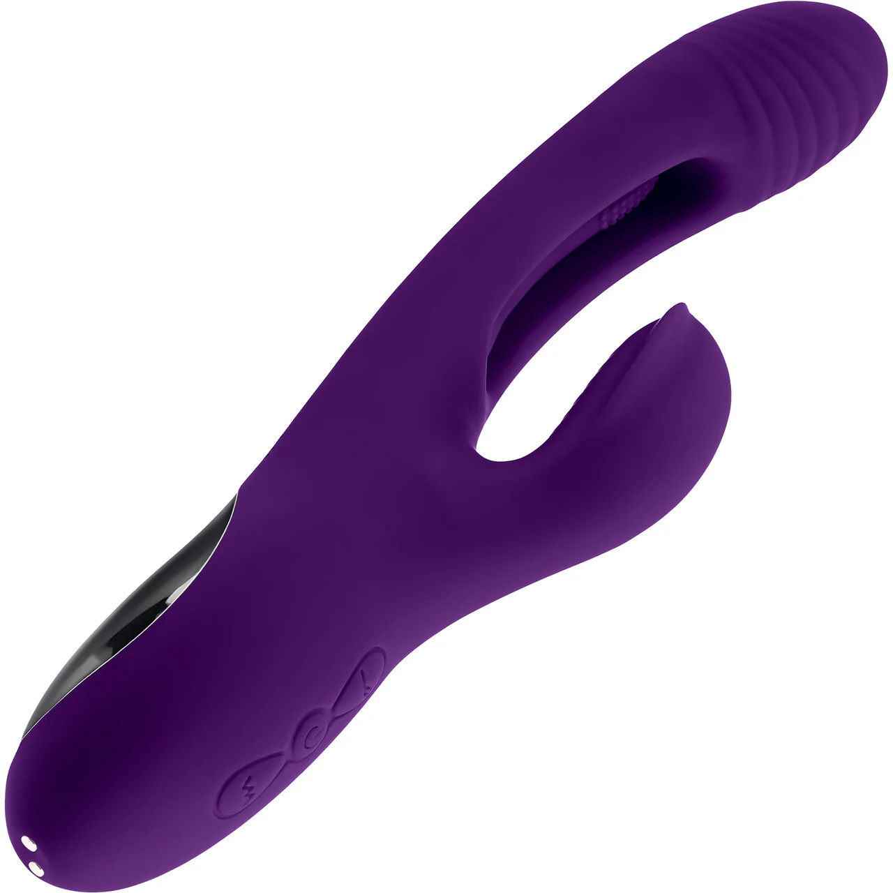 Playboy Pleasure The Thrill Waterproof Silicone Dual Stimulation Vibrator With Mid-Shaft Flapper - Purple - Image 3