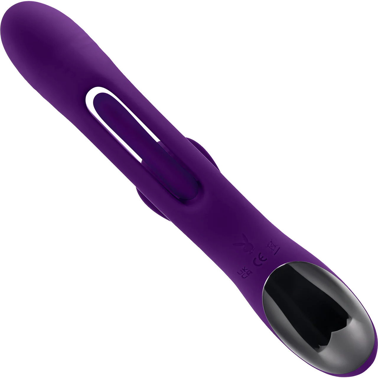 Playboy Pleasure The Thrill Waterproof Silicone Dual Stimulation Vibrator With Mid-Shaft Flapper - Purple - Image 4