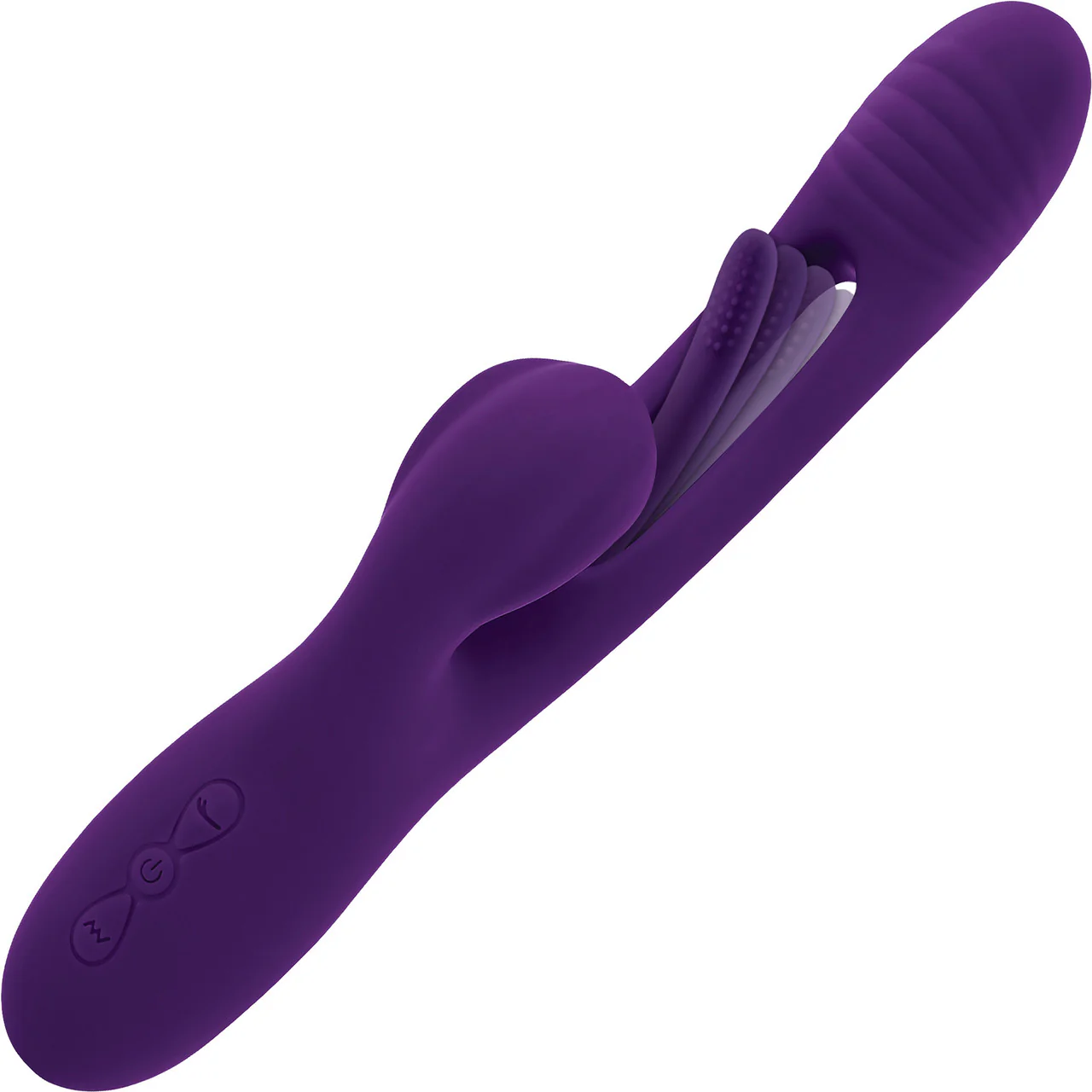 Playboy Pleasure The Thrill Waterproof Silicone Dual Stimulation Vibrator With Mid-Shaft Flapper - Purple - Image 5
