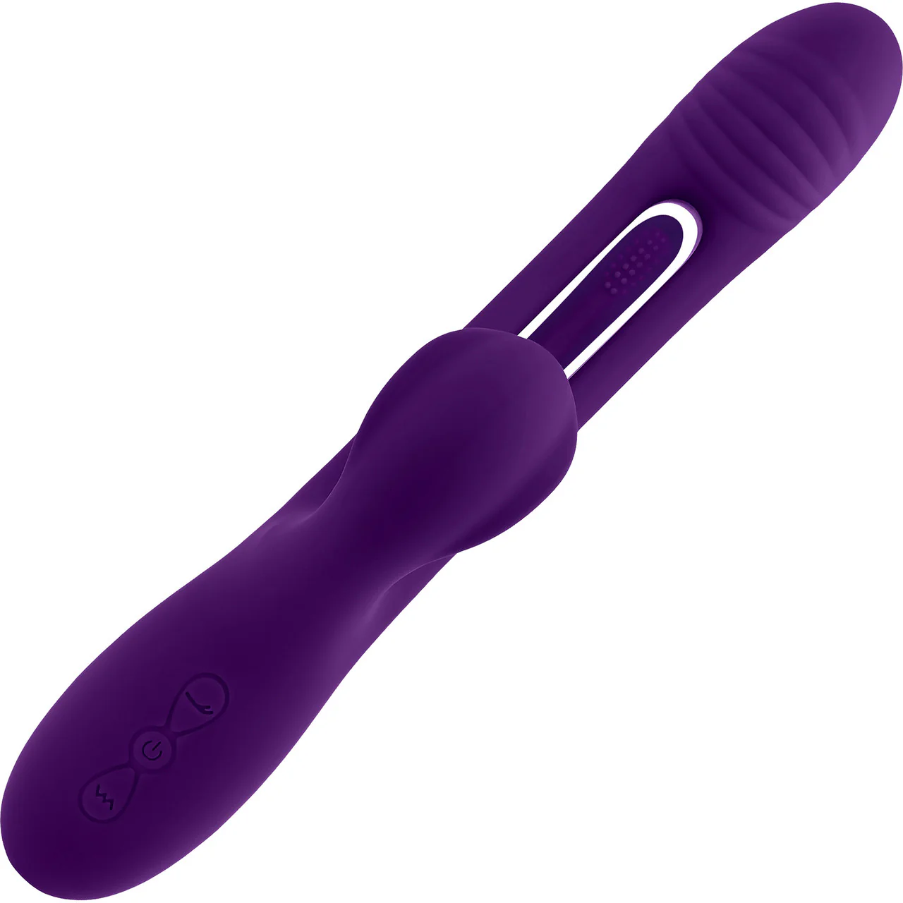 Playboy Pleasure The Thrill Waterproof Silicone Dual Stimulation Vibrator With Mid-Shaft Flapper - Purple - Image 7
