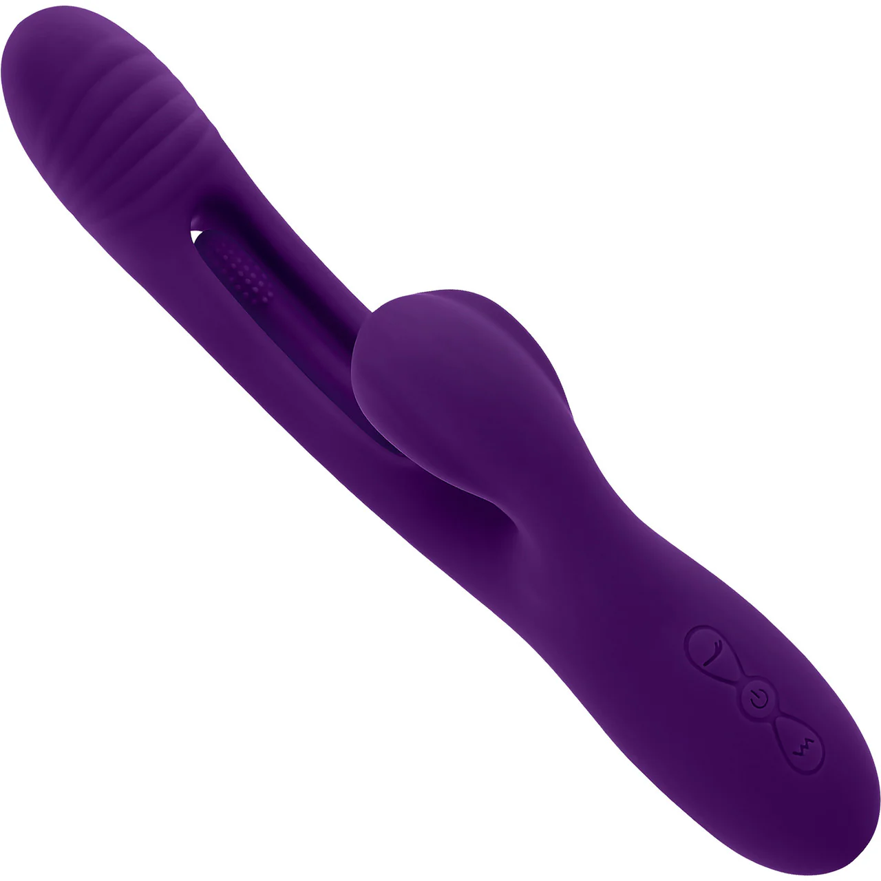 Playboy Pleasure The Thrill Waterproof Silicone Dual Stimulation Vibrator With Mid-Shaft Flapper - Purple - Image 8