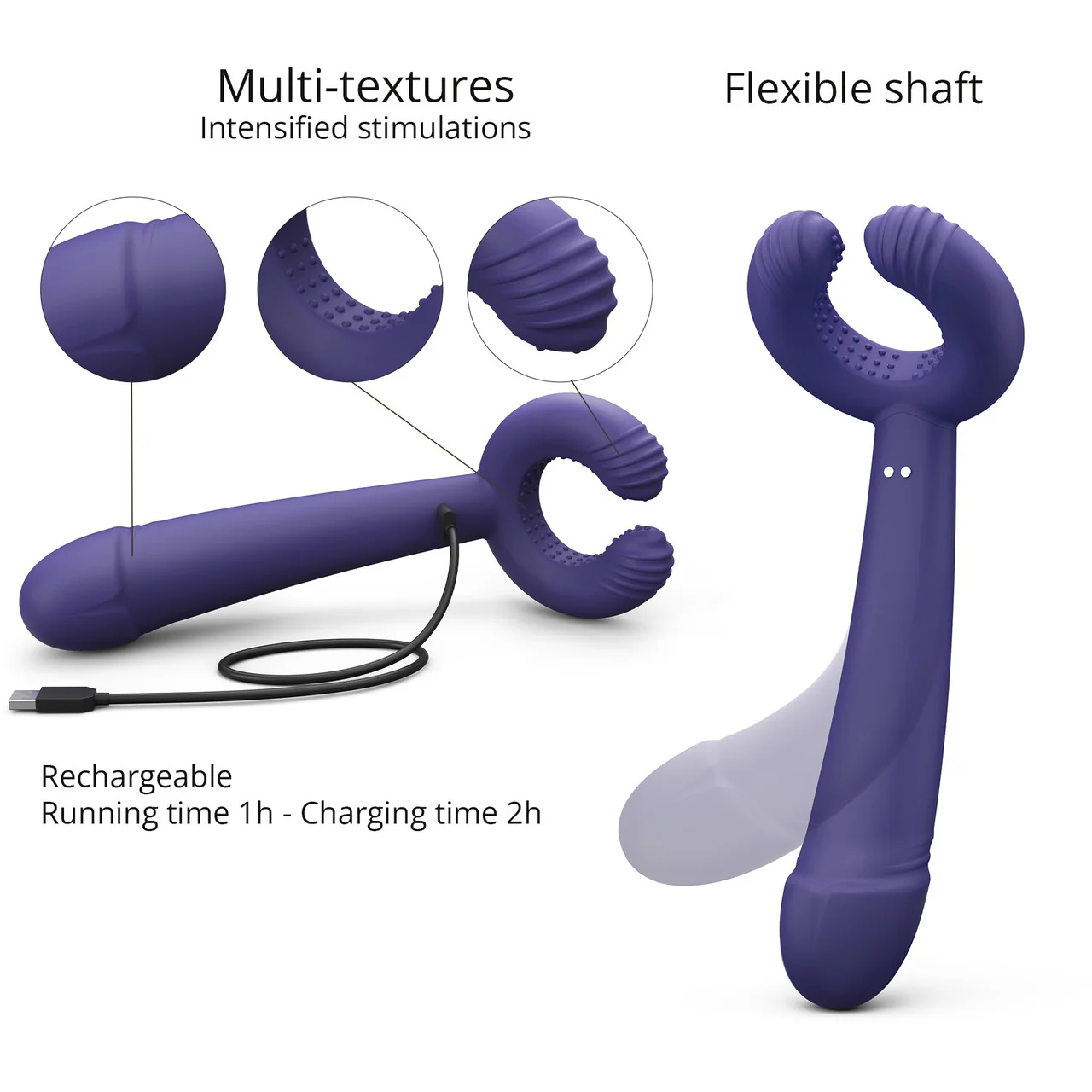 Please Me Rechargeable Silicone Dual Vibrator By Love To Love - Midnight Indigo - Image 5