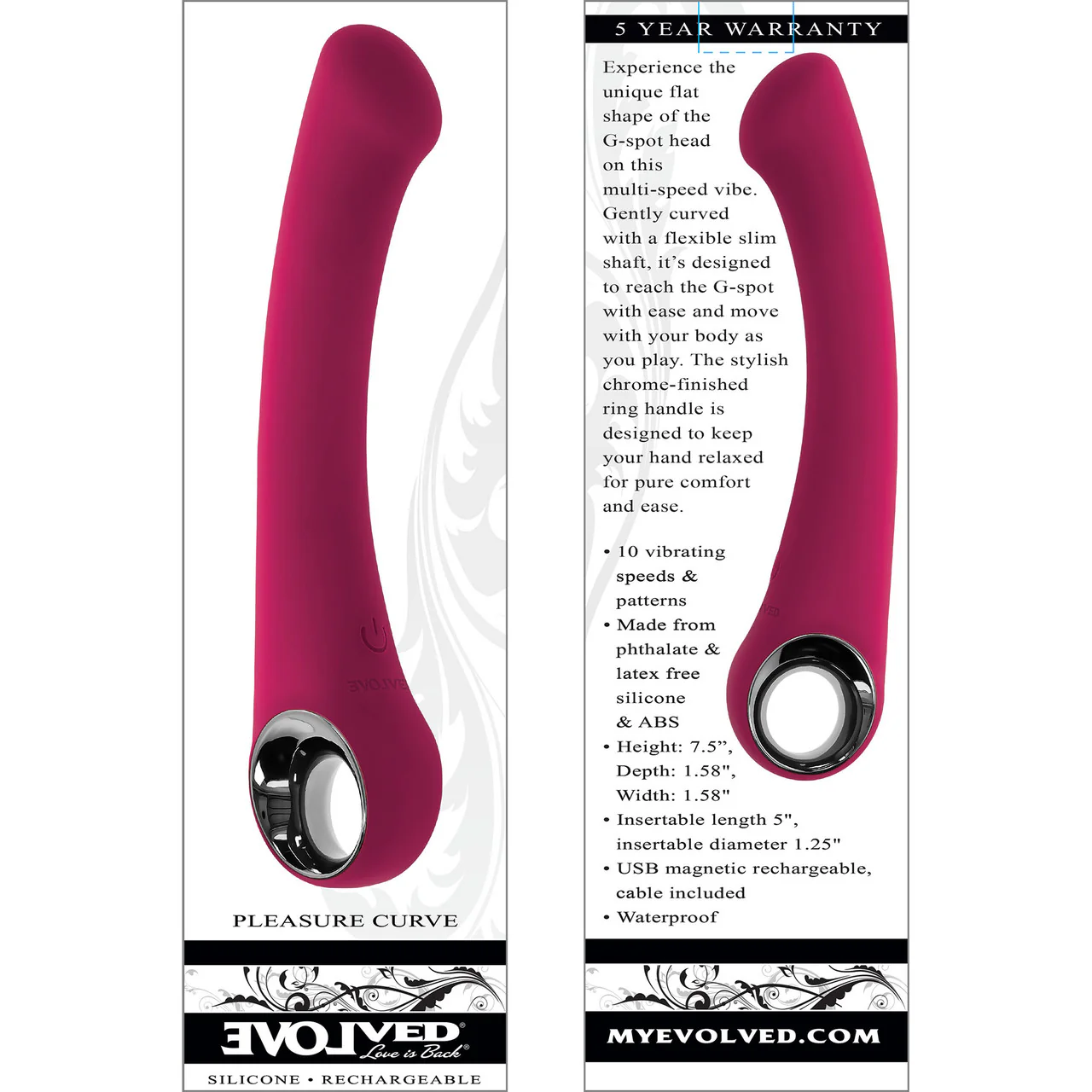 Pleasure Curve Rechargeable Waterproof Silicone G-Spot Vibrator With Ring Handle By Evolved Novelties - Image 15