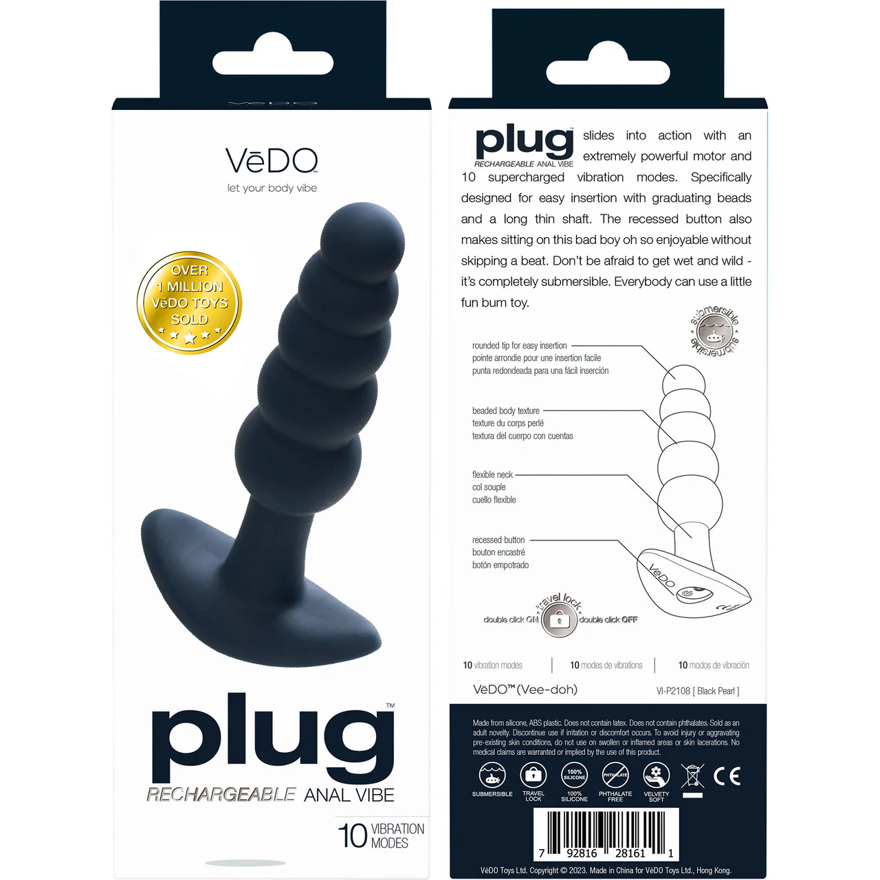 Plug Silicone Rechargeable Waterproof Anal Plug By VeDO - Black Pearl - Image 4