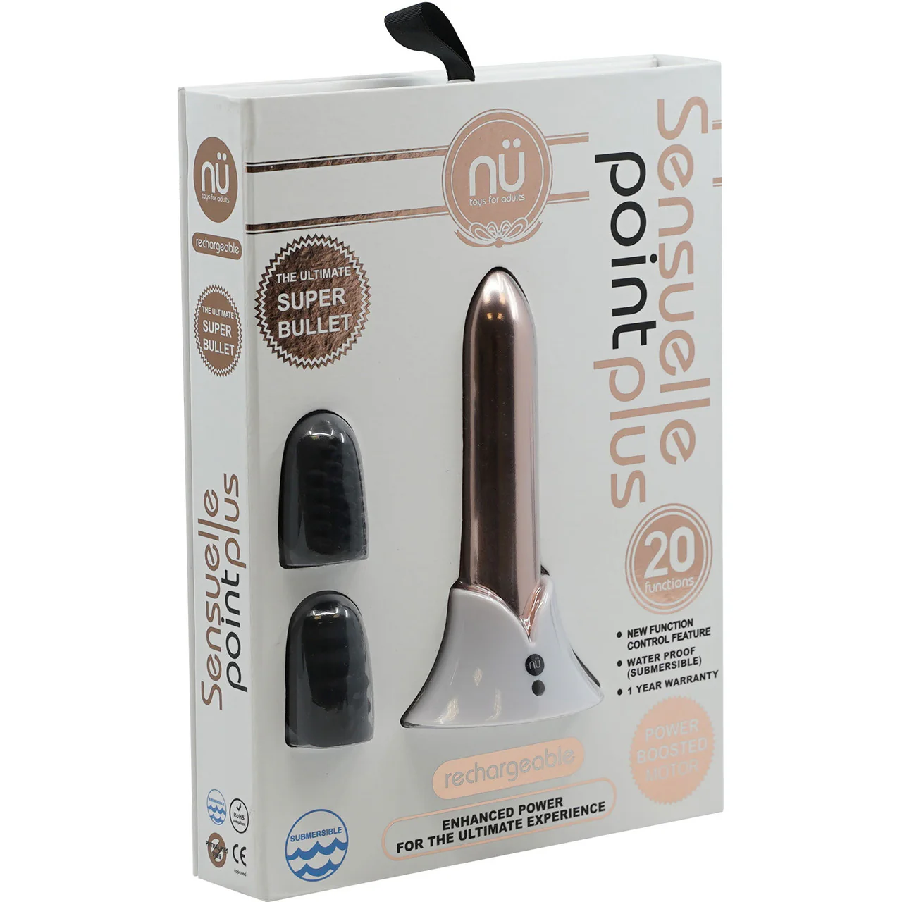 Point Plus 20 Function Bullet Vibrator With Textured Silicone Tips By Nu Sensuelle - Rose Gold - Image 3