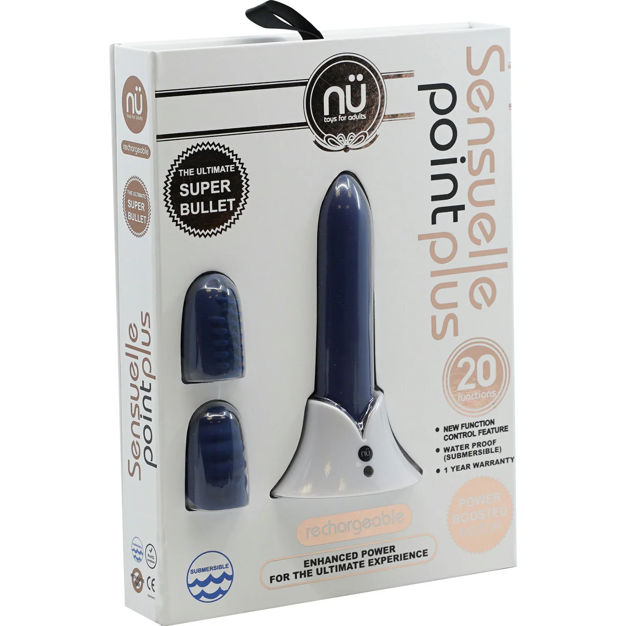 Point Plus 20 Function Silicone Bullet Vibrator With Textured Tips By Nu Sensuelle - Navy Blue - Image 3