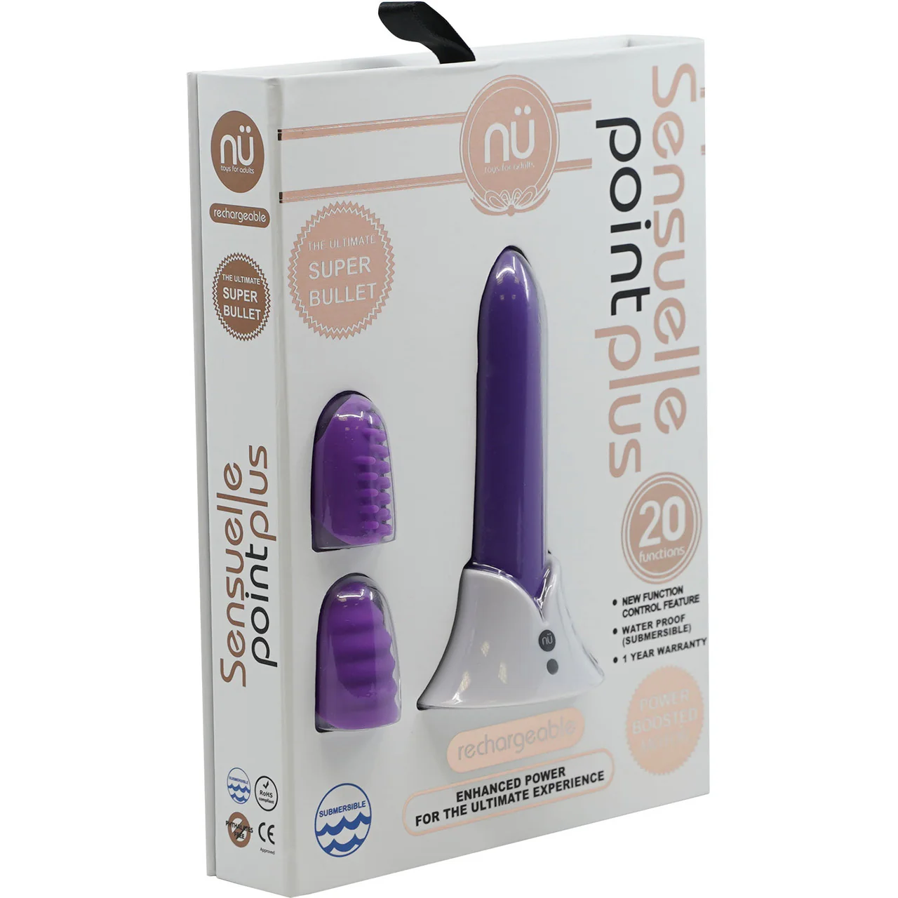 Point Plus 20 Function Silicone Bullet Vibrator With Textured Tips By Nu Sensuelle - Purple - Image 3