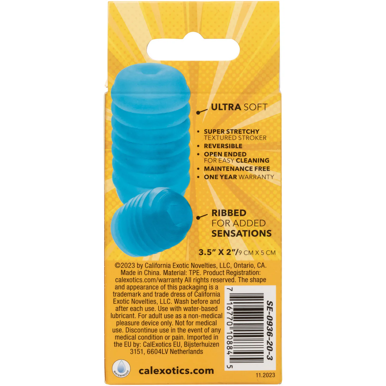Pop Sock! Ribbed Reversible Open Ended Penis Stroker By CalExotics - Blue - Image 10