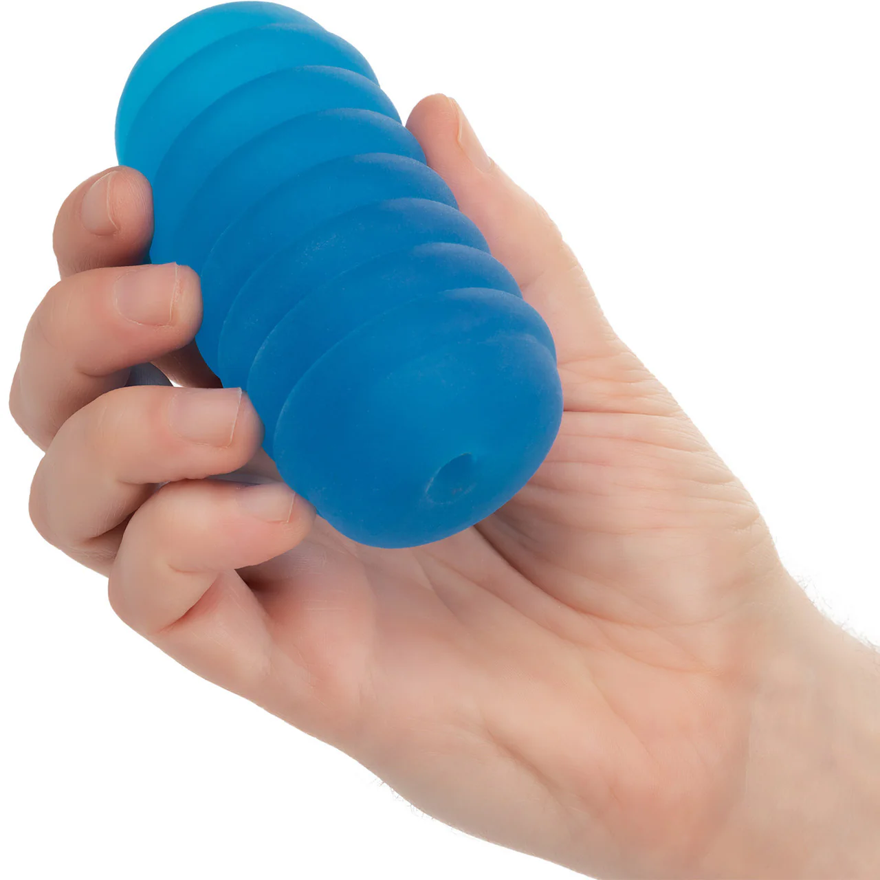 Pop Sock! Ribbed Reversible Open Ended Penis Stroker By CalExotics - Blue - Image 2
