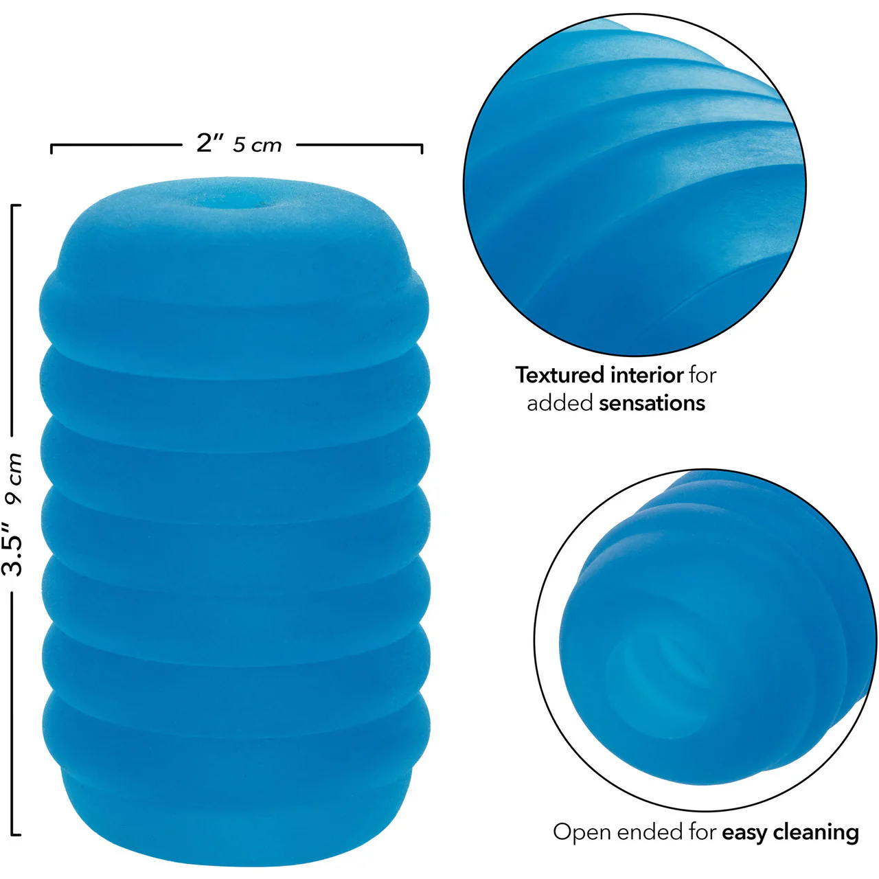 Pop Sock! Ribbed Reversible Open Ended Penis Stroker By CalExotics - Blue - Image 7