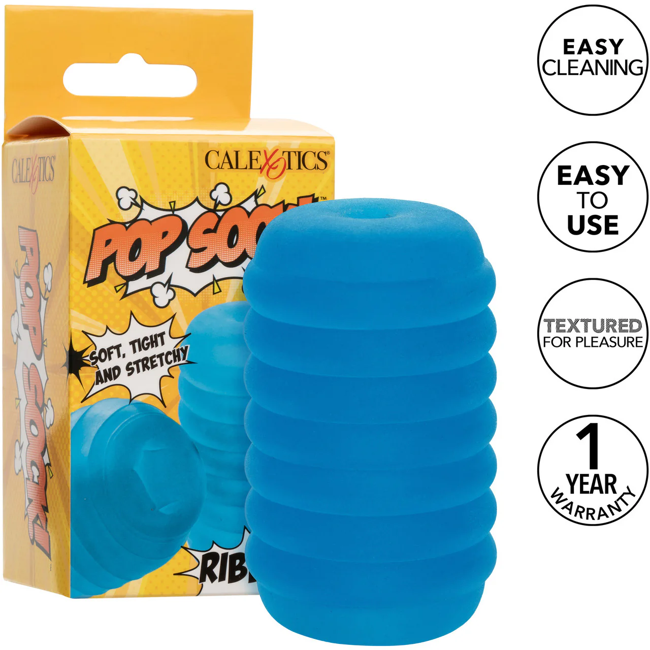 Pop Sock! Ribbed Reversible Open Ended Penis Stroker By CalExotics - Blue - Image 8