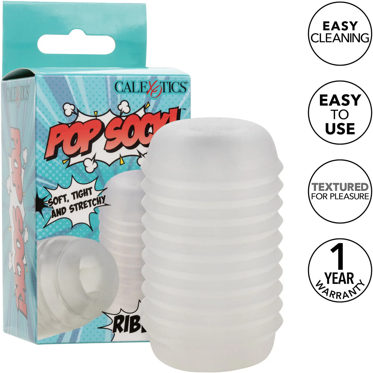 Pop Sock! Ribbed Reversible Open Ended Penis Stroker By CalExotics - Clear - Image 8