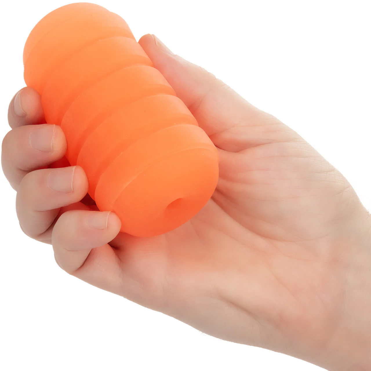 Pop Sock! Ribbed Reversible Open Ended Penis Stroker By CalExotics - Orange - Image 2