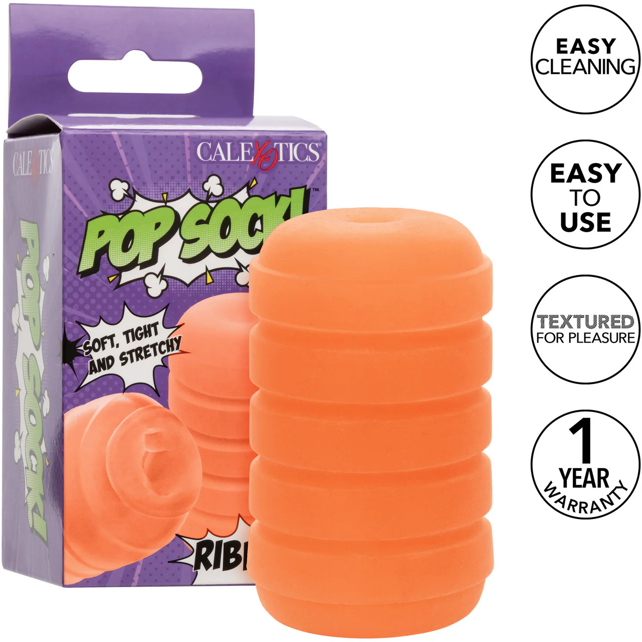 Pop Sock! Ribbed Reversible Open Ended Penis Stroker By CalExotics - Orange - Image 8