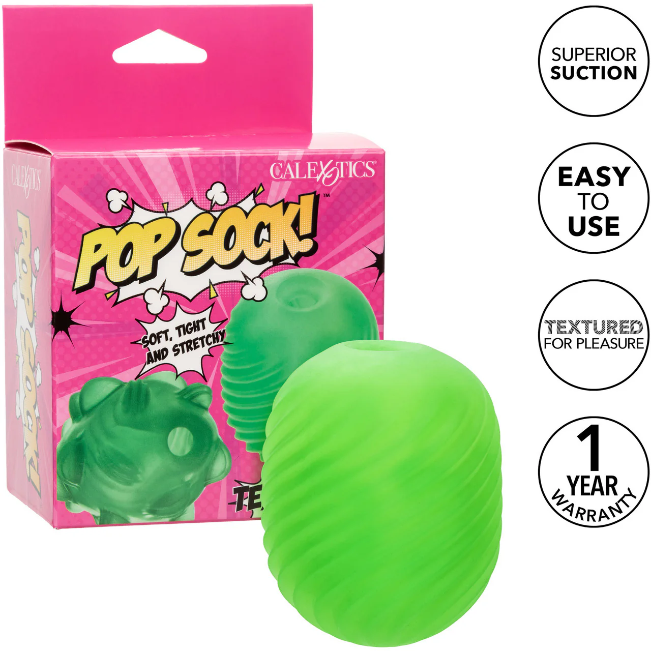 Pop Sock! Textured Reversible Penis Stroker By CalExotics - Green - Image 8