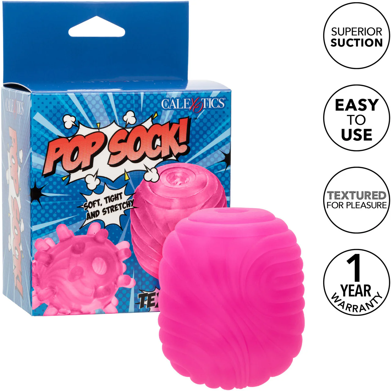 Pop Sock! Textured Reversible Penis Stroker By CalExotics - Pink - Image 8