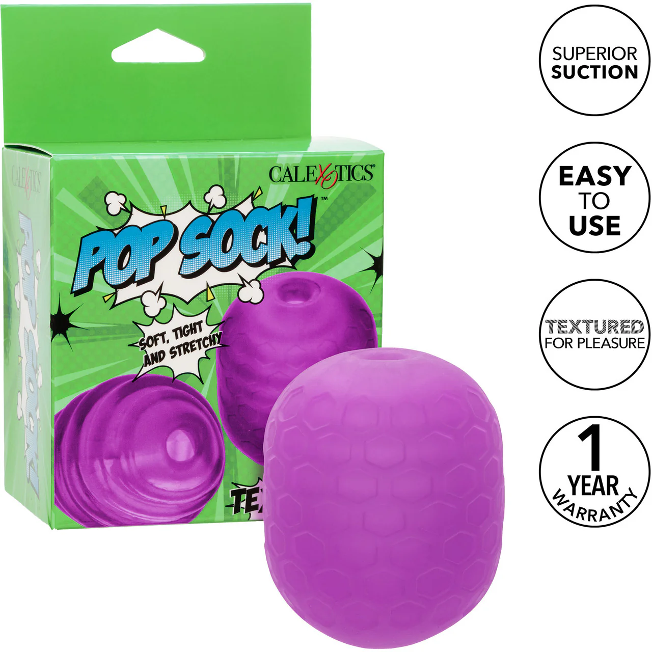 Pop Sock! Textured Reversible Penis Stroker By CalExotics - Purple - Image 8