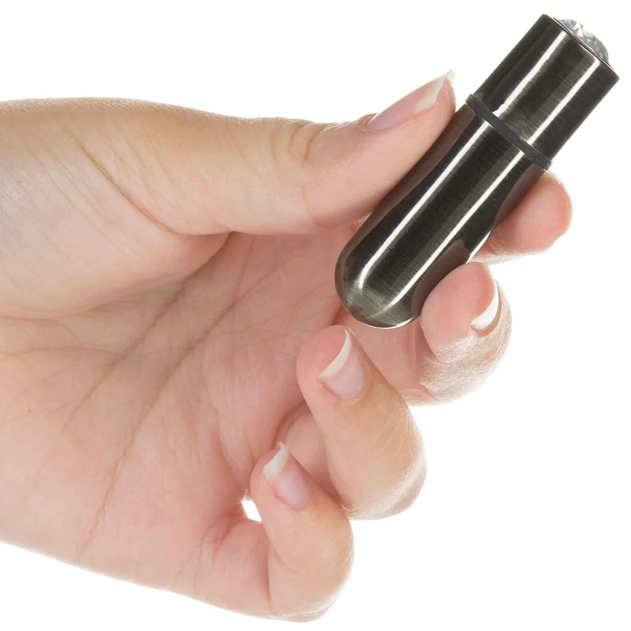 PowerBullet First Class Mini Bullet Vibrator With Crystal Button & Key Chain Pouch - Gun Metal - Image 4