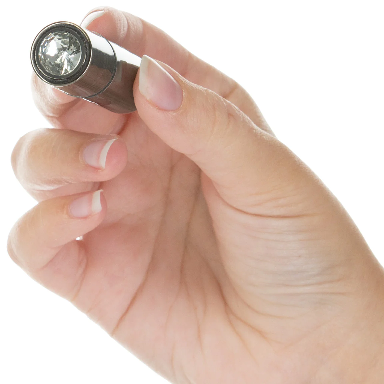 PowerBullet First Class Mini Bullet Vibrator With Crystal Button & Key Chain Pouch - Gun Metal - Image 5