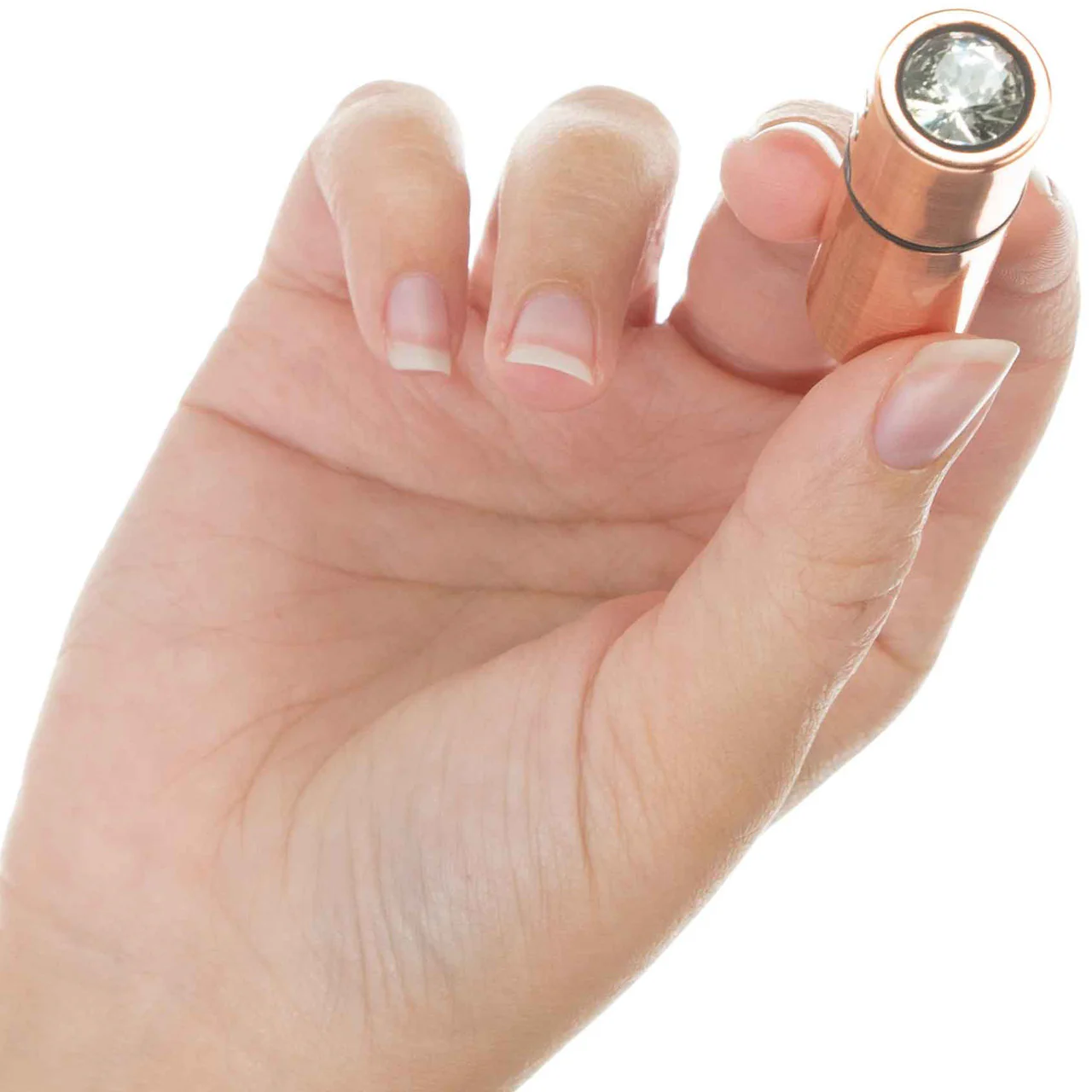 PowerBullet First Class Mini Bullet Vibrator With Crystal Button & Key Chain Pouch - Rose Gold - Image 4