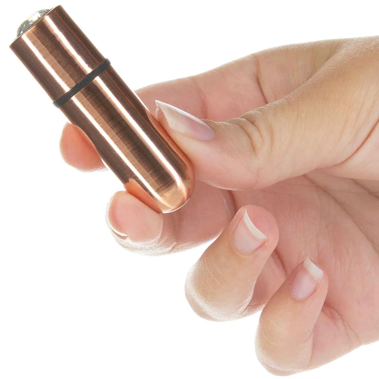 PowerBullet First Class Mini Bullet Vibrator With Crystal Button & Key Chain Pouch - Rose Gold - Image 5