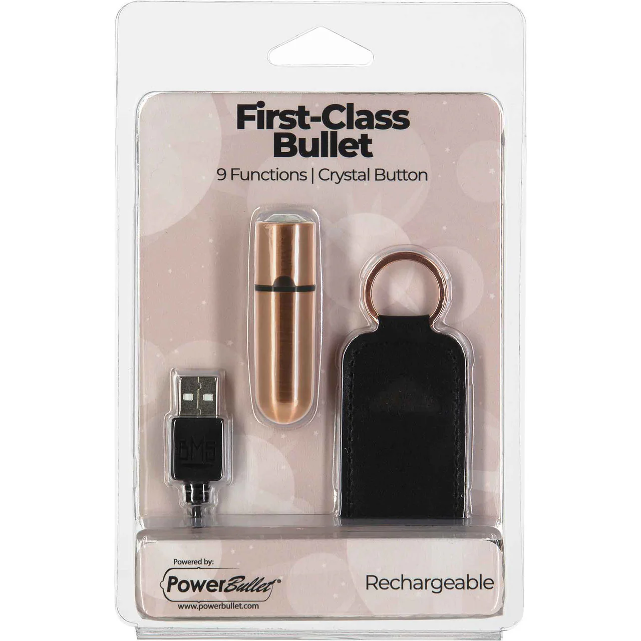 PowerBullet First Class Mini Bullet Vibrator With Crystal Button & Key Chain Pouch - Rose Gold - Image 7