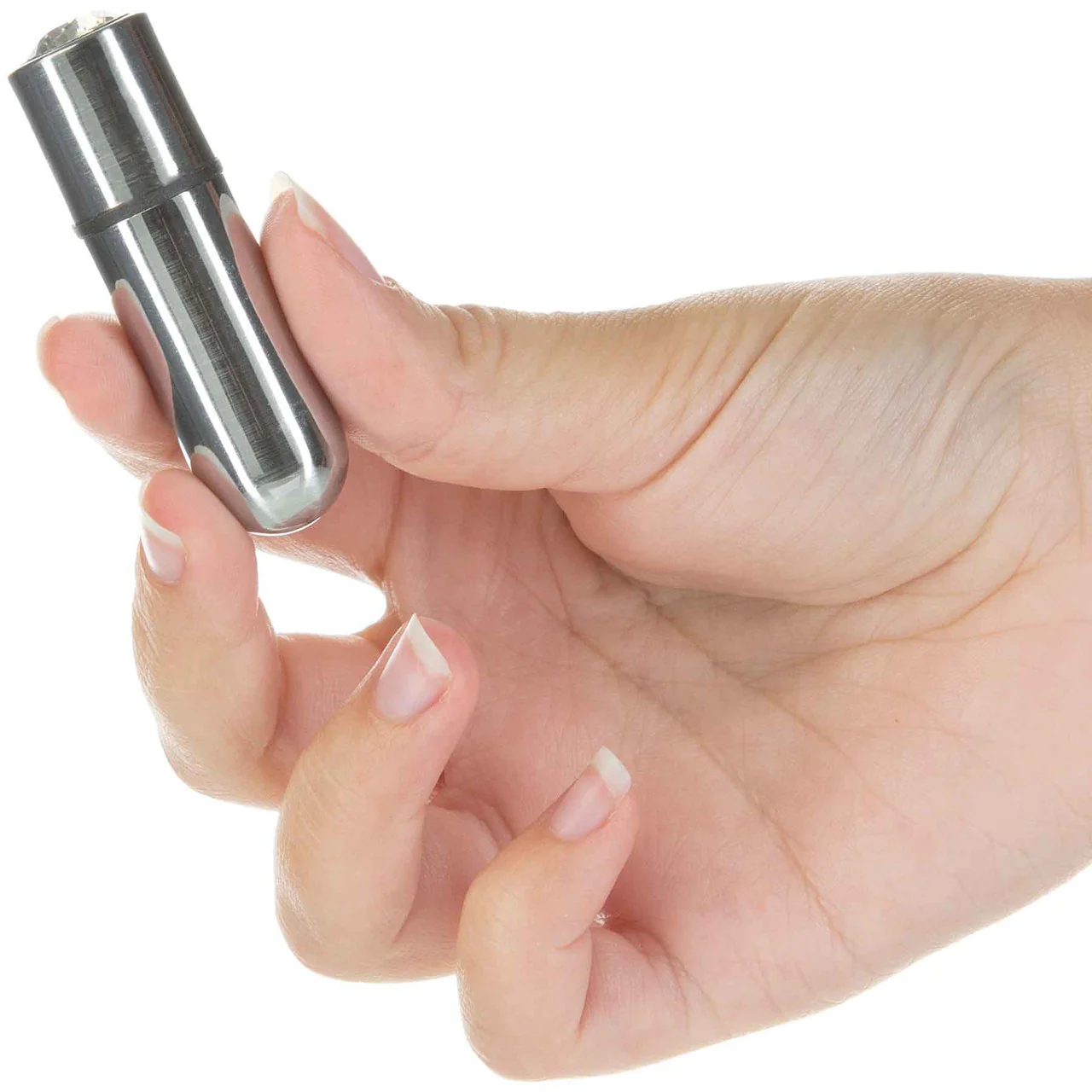 PowerBullet First Class Mini Bullet Vibrator With Crystal Button & Key Chain Pouch - Silver - Image 5