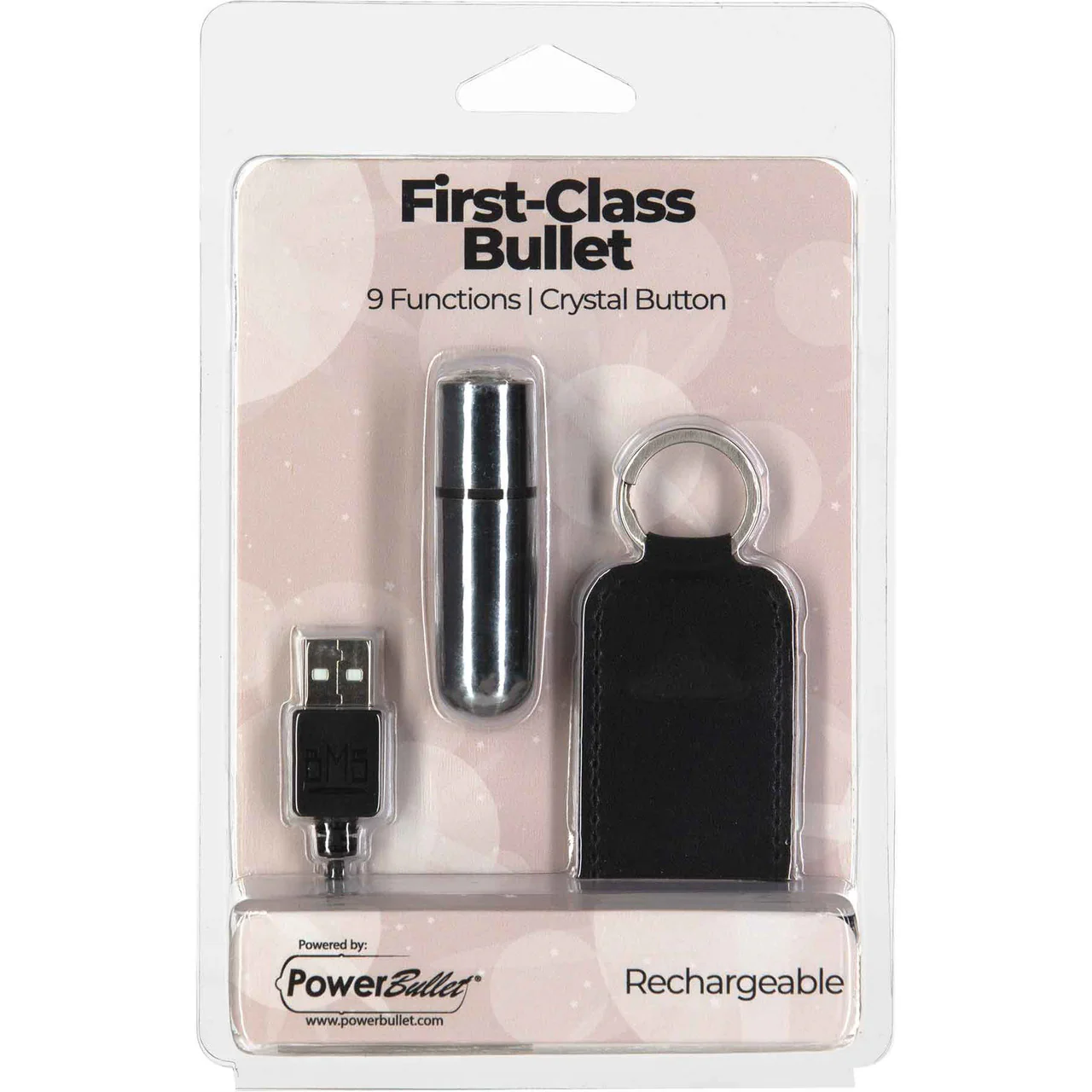 PowerBullet First Class Mini Bullet Vibrator With Crystal Button & Key Chain Pouch - Silver - Image 8
