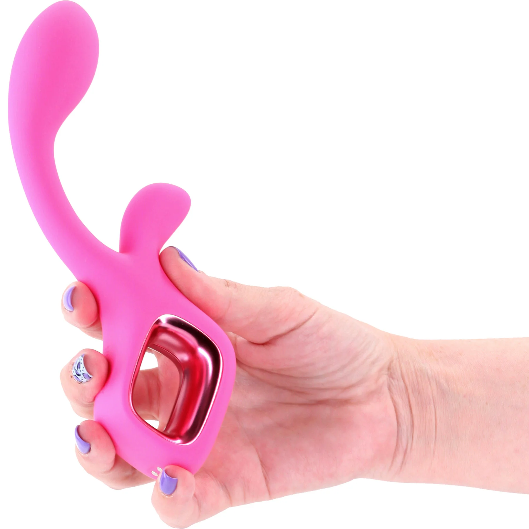 Pretty In Pink Velvet Rechargeable Silicone Rabbit Vibrator - Image 3
