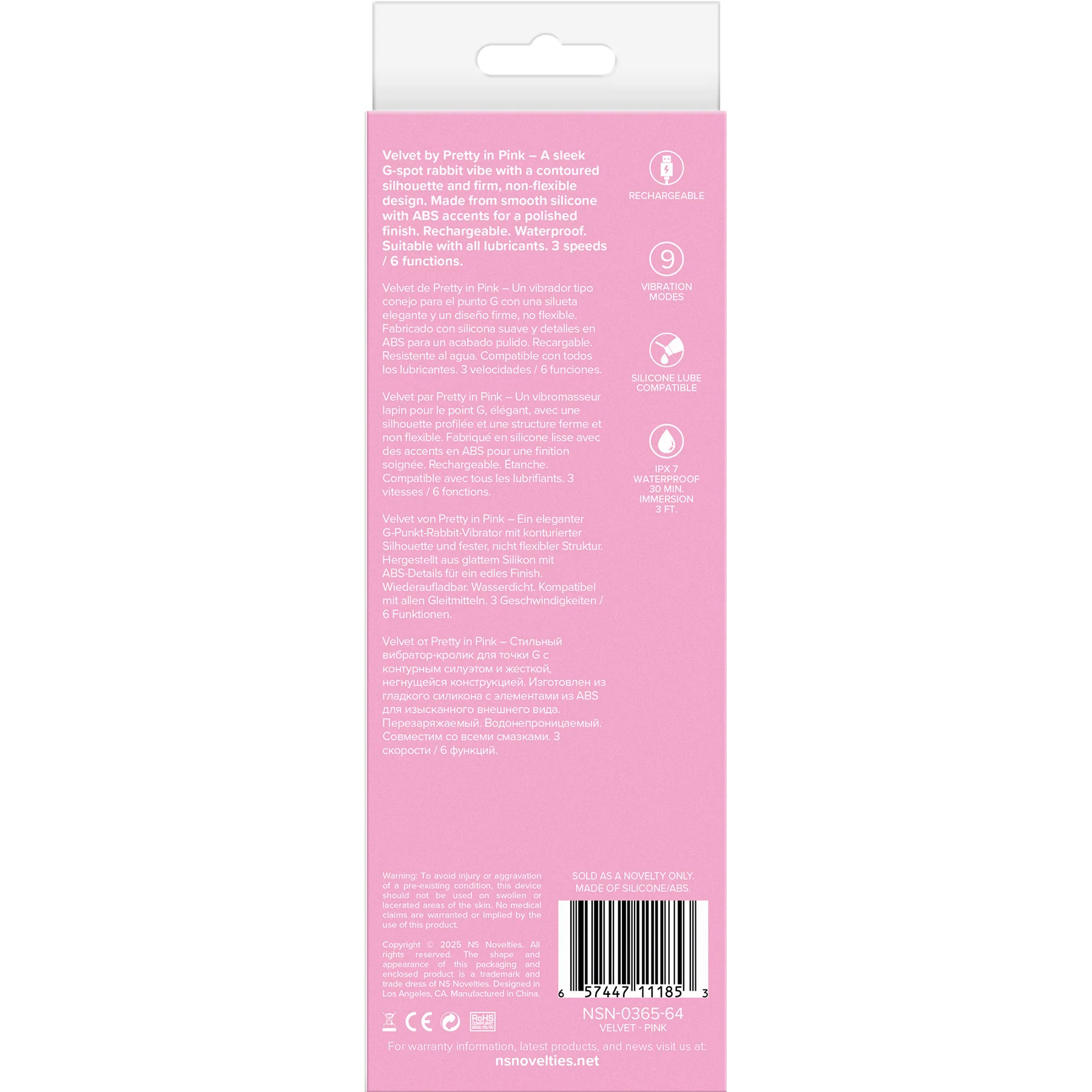 Pretty In Pink Velvet Rechargeable Silicone Rabbit Vibrator - Image 4