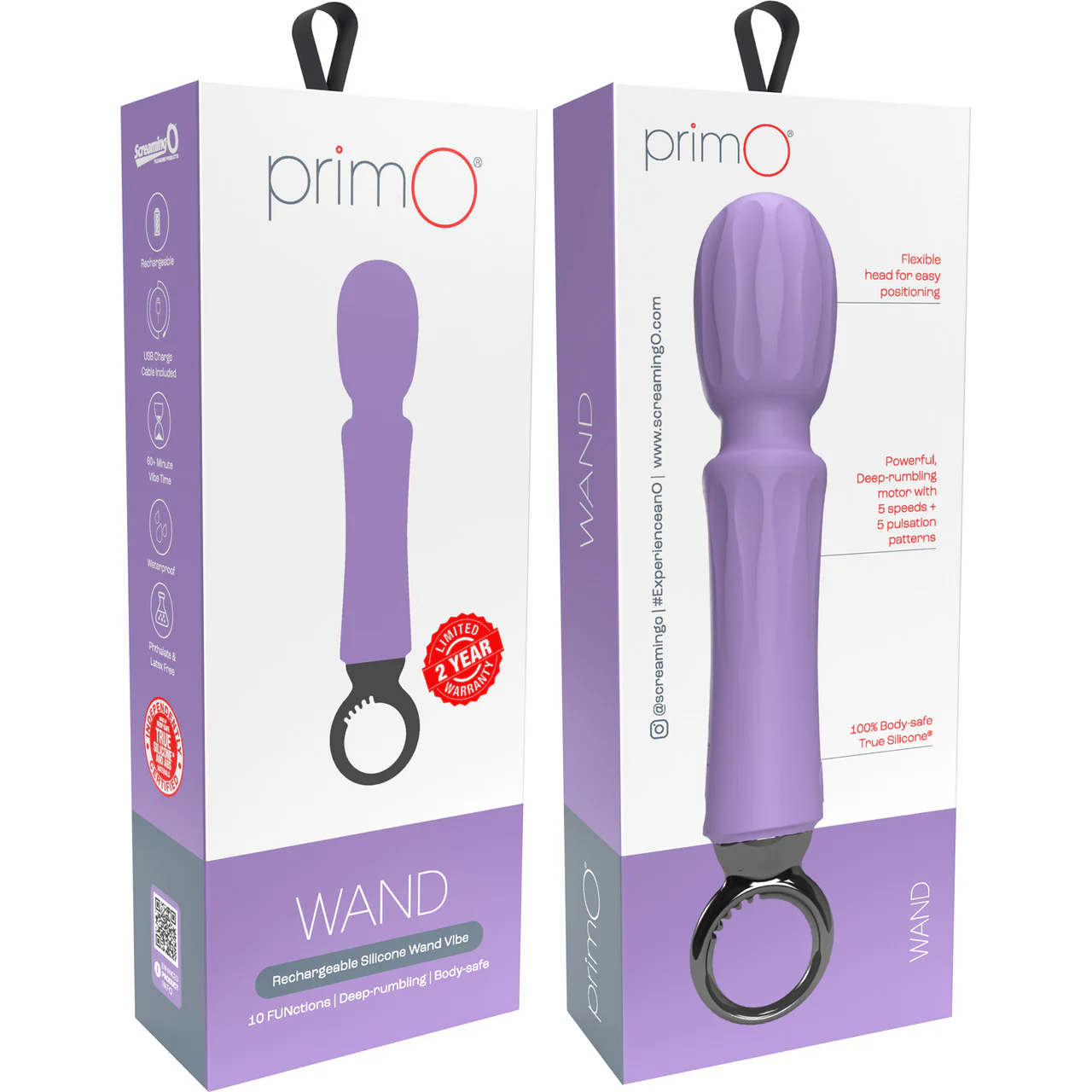 PrimO Wand Rechargeable Silicone Vibrator By Screaming O - Lilac - Image 4