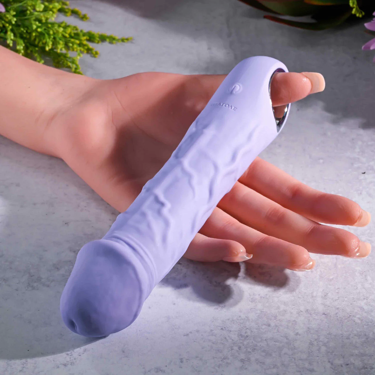 Purple Fantasy Rechargeable Waterproof Silicone Vibrating Dildo With Ring Handle By Evolved Novelties - Image 8