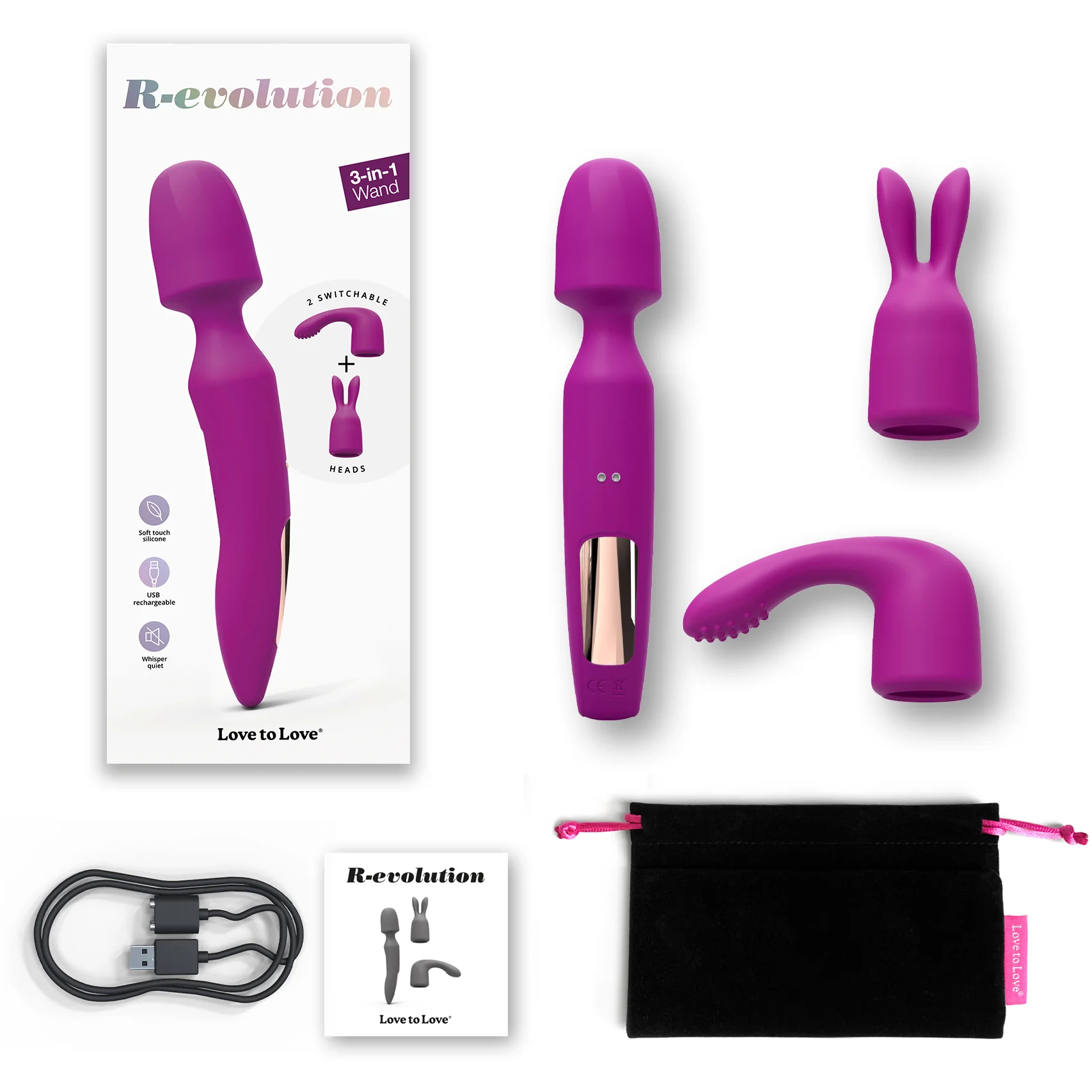 R-evolution Rechargeable Silicone Vibrating Wand With Two Attachments By Love To Love - Image 8