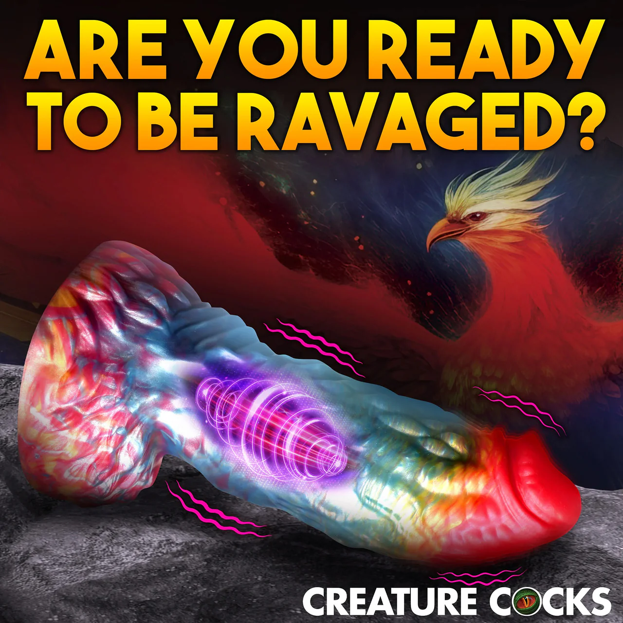 Rainbow Phoenix 6.75" Rechargeable Vibrating Silicone Suction Cup Dildo With Remote By Creature Cocks - Image 11