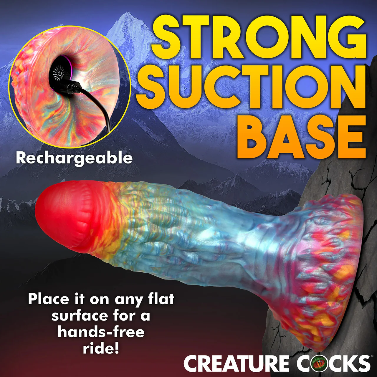 Rainbow Phoenix 6.75" Rechargeable Vibrating Silicone Suction Cup Dildo With Remote By Creature Cocks - Image 13