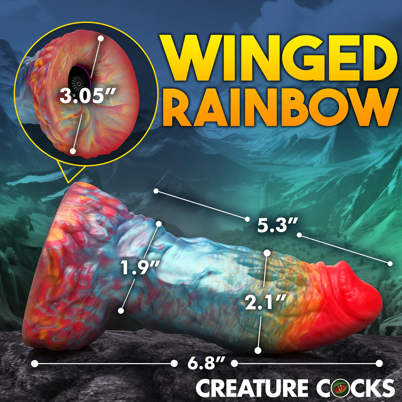 Rainbow Phoenix 6.75" Rechargeable Vibrating Silicone Suction Cup Dildo With Remote By Creature Cocks - Image 14