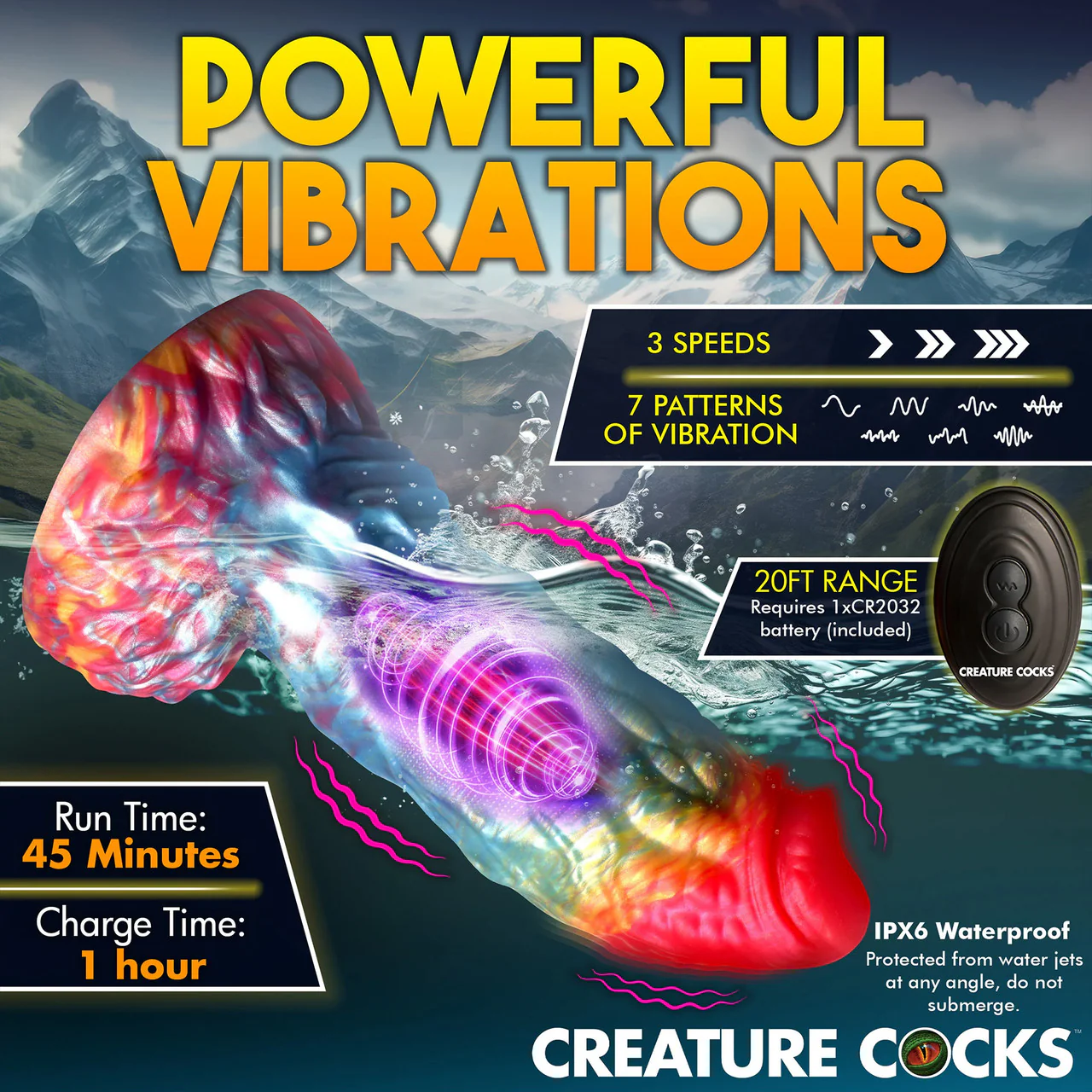 Rainbow Phoenix 6.75" Rechargeable Vibrating Silicone Suction Cup Dildo With Remote By Creature Cocks - Image 15