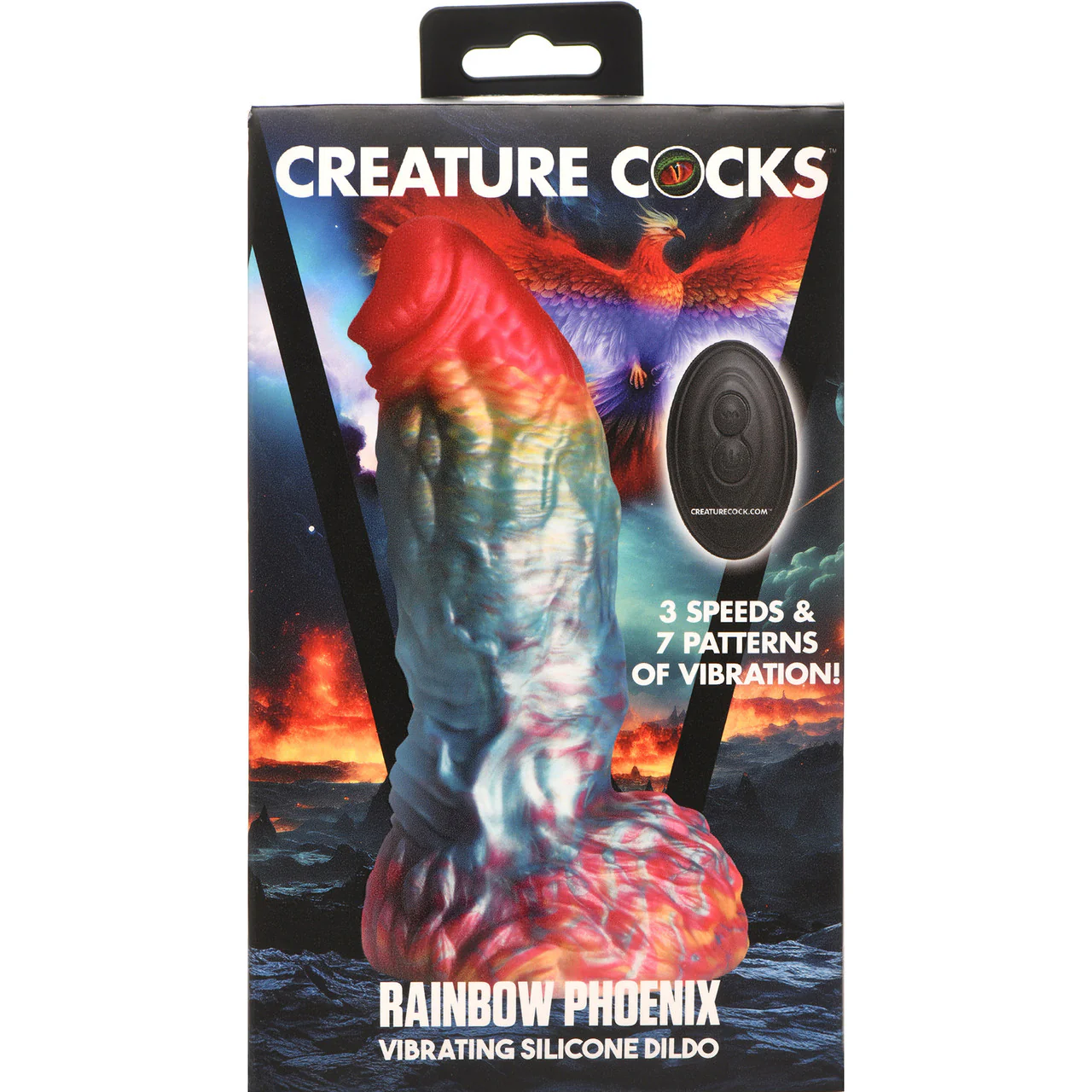 Rainbow Phoenix 6.75" Rechargeable Vibrating Silicone Suction Cup Dildo With Remote By Creature Cocks - Image 19