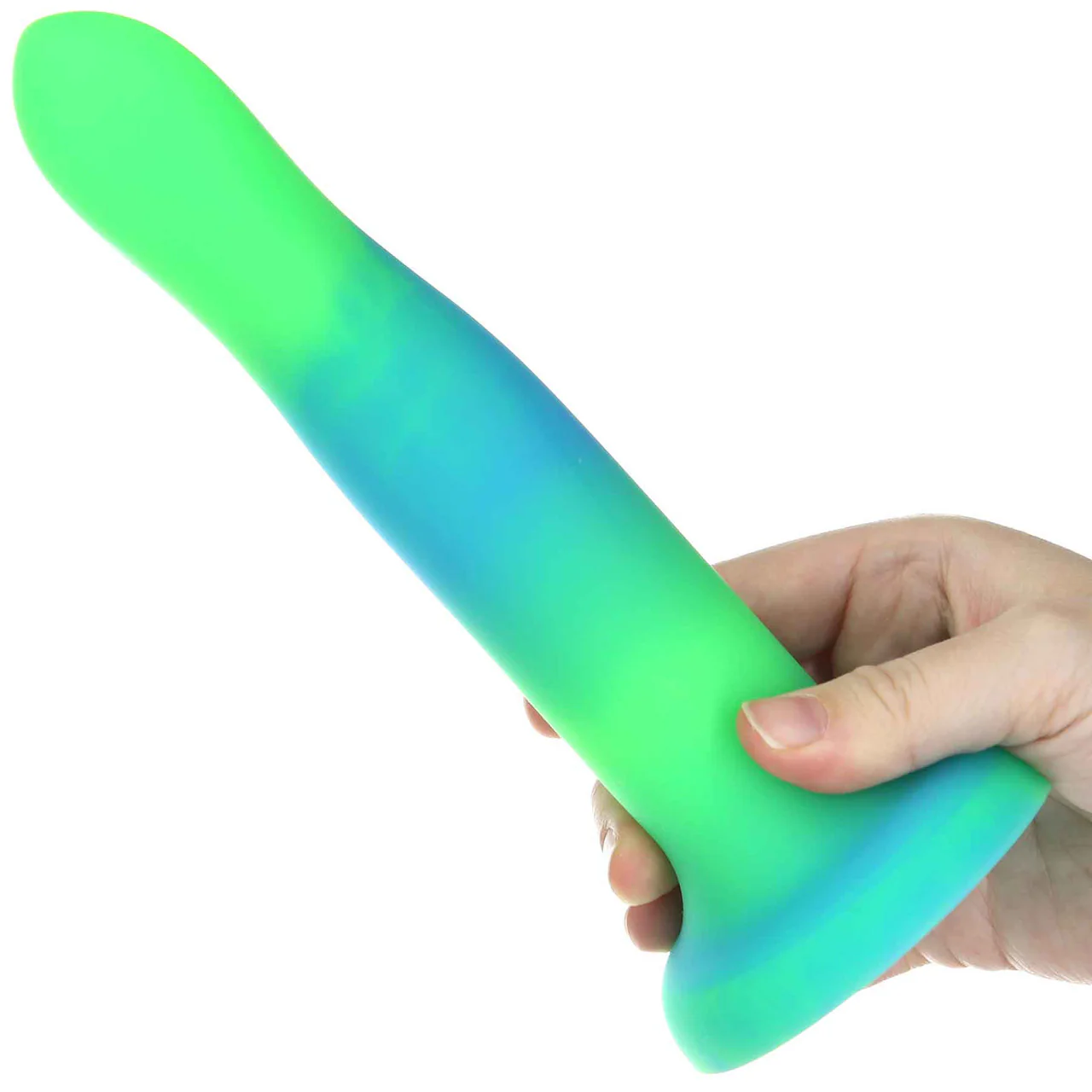 Rave By Addiction Silicone 8" Glow In The Dark Bendable Suction Cup Dildo - Blue & Green - Image 2