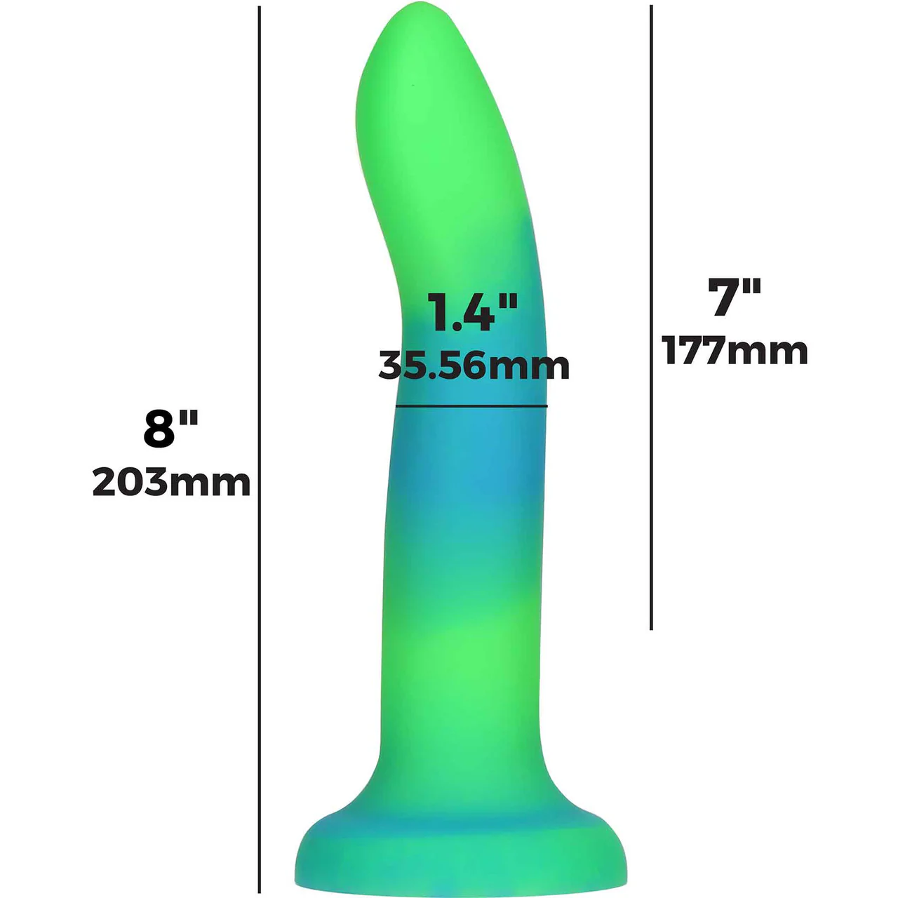 Rave By Addiction Silicone 8" Glow In The Dark Bendable Suction Cup Dildo - Blue & Green - Image 6