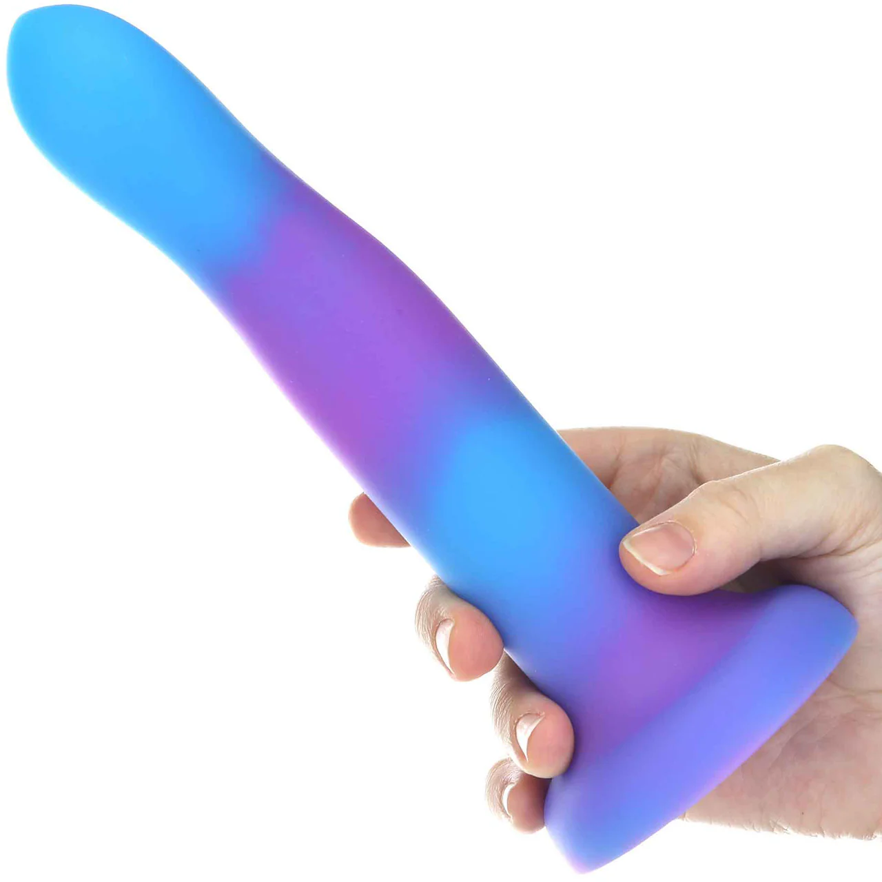 Rave By Addiction Silicone 8" Glow In The Dark Bendable Suction Cup Dildo - Blue & Purple - Image 2