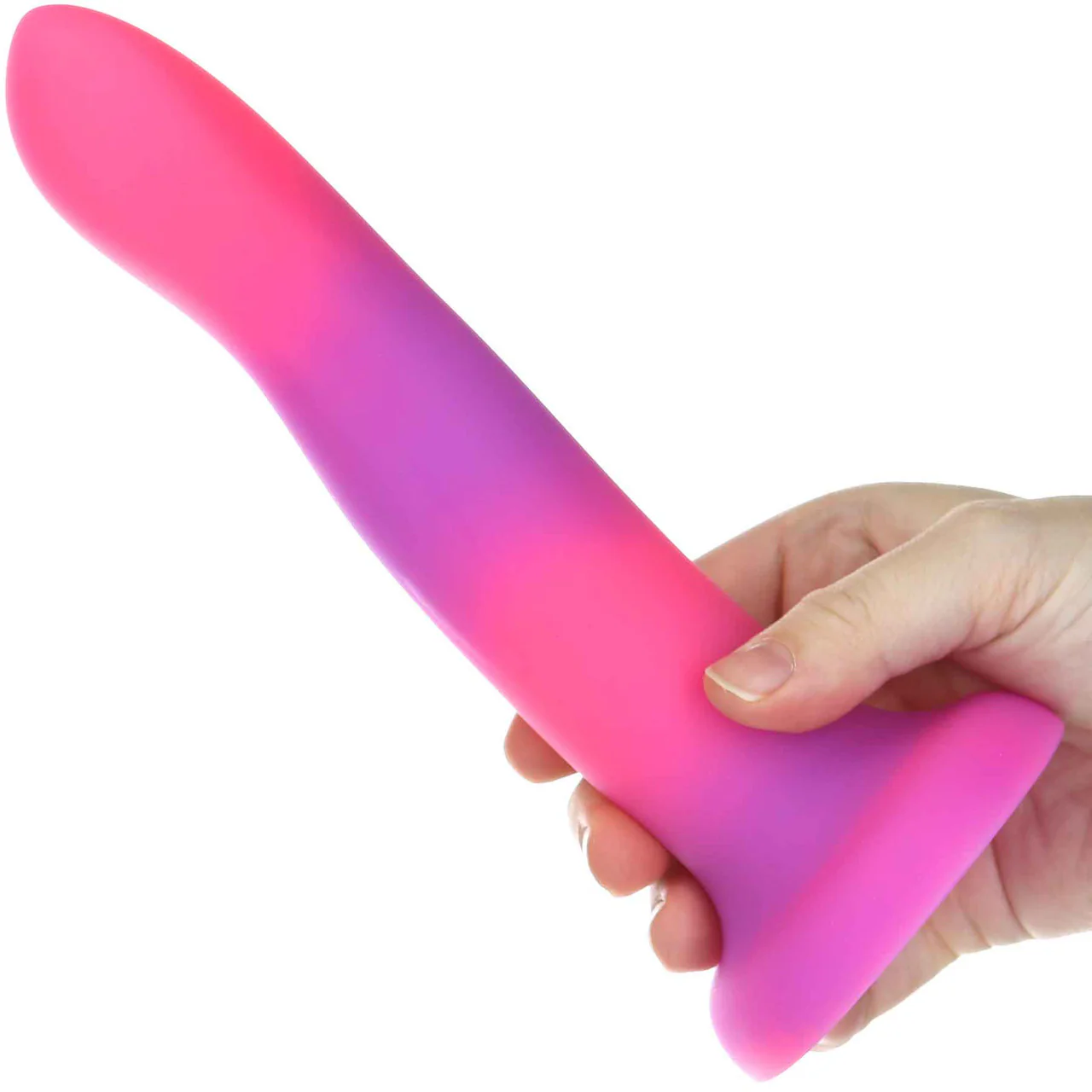 Rave By Addiction Silicone 8" Glow In The Dark Bendable Suction Cup Dildo - Pink & Purple - Image 2